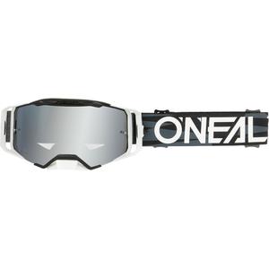 Occhiali da motocross O´Neal B-33 Ictus bianco e nero (plexiglass a specchio argentato)