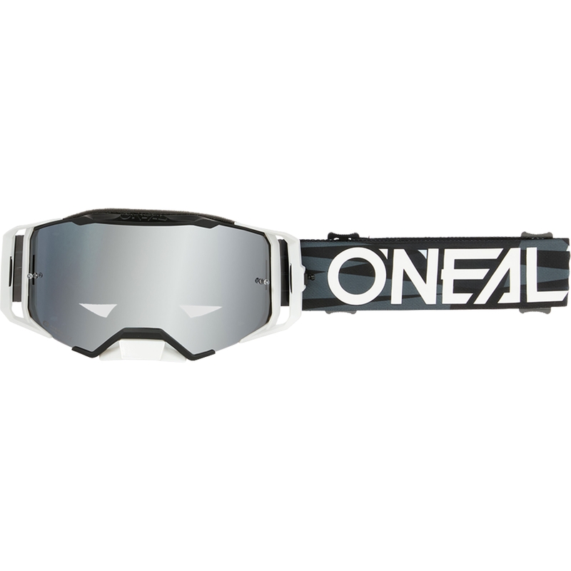 Occhiali da motocross O´Neal B-33 Ictus bianco e nero (plexiglass a specchio argentato)