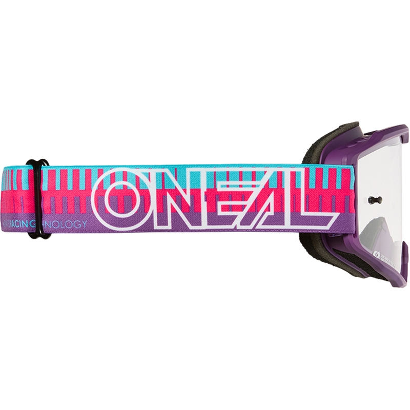 Occhiali da motocross O´Neal B-10 a righe rosa-viola (plexiglass trasparente)