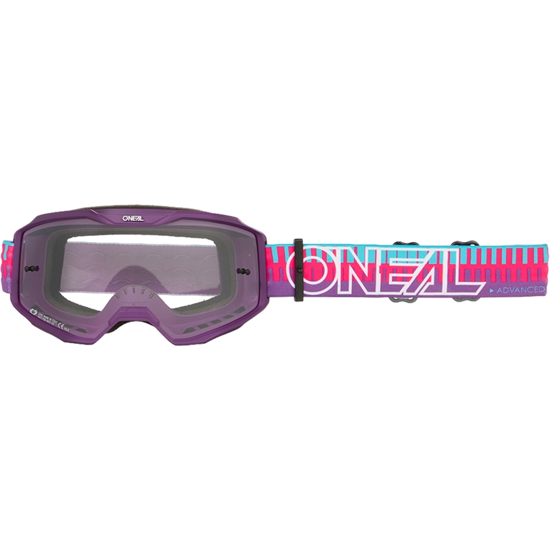 Occhiali da motocross O´Neal B-10 a righe rosa-viola (plexiglass trasparente)