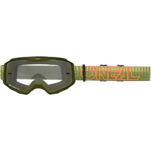 Occhiali da motocross O´Neal B-10 a righe verde-arancione (plexiglass trasparente)