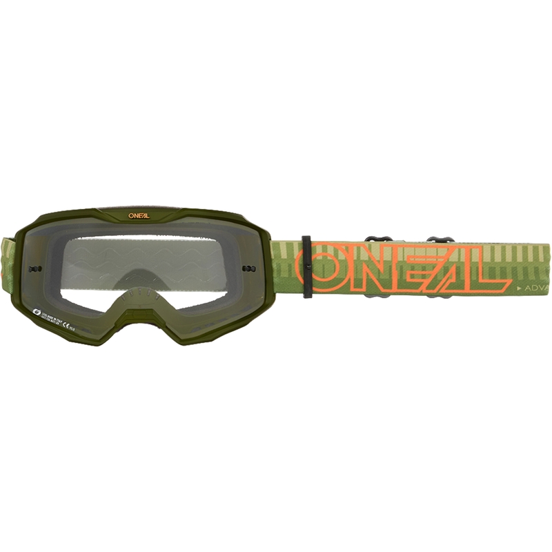 Occhiali da motocross O´Neal B-10 a righe verde-arancione (plexiglass trasparente)