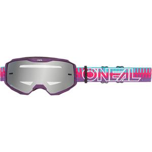 Occhiali da motocross O´Neal B-10 a righe rosa-viola (plexiglass argentato a specchio)