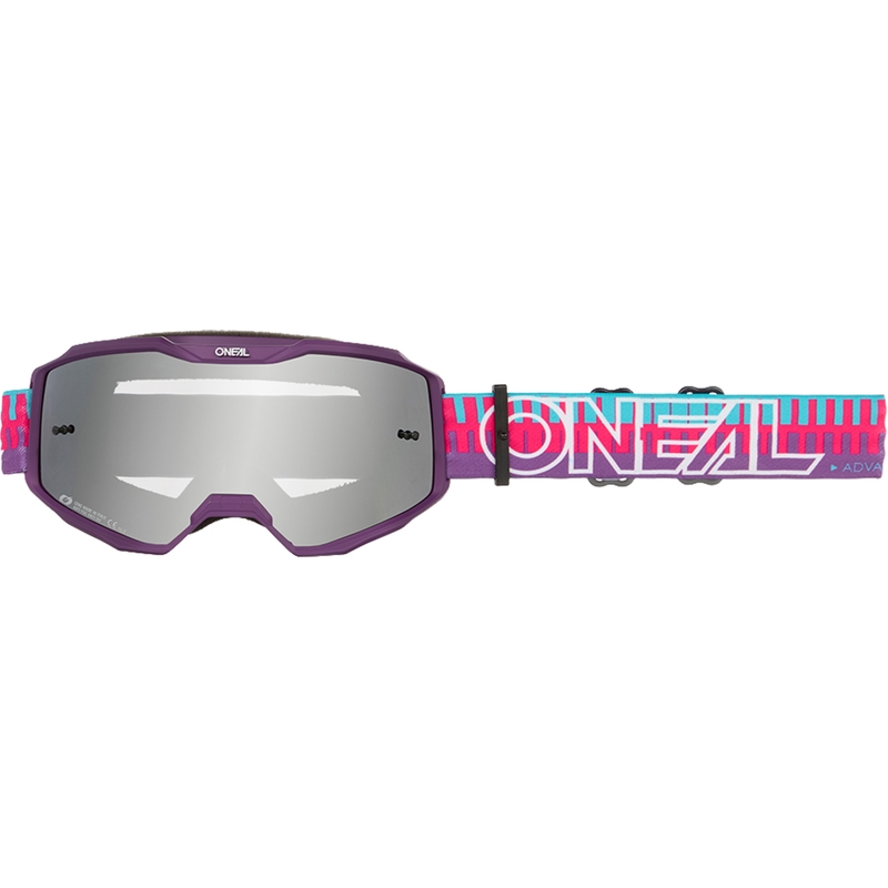 Occhiali da motocross O´Neal B-10 a righe rosa-viola (plexiglass argentato a specchio)
