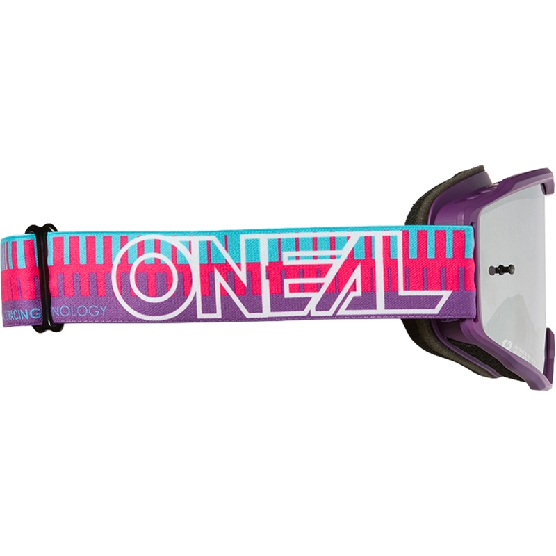 Occhiali da motocross O´Neal B-10 a righe rosa-viola (plexiglass argentato a specchio)