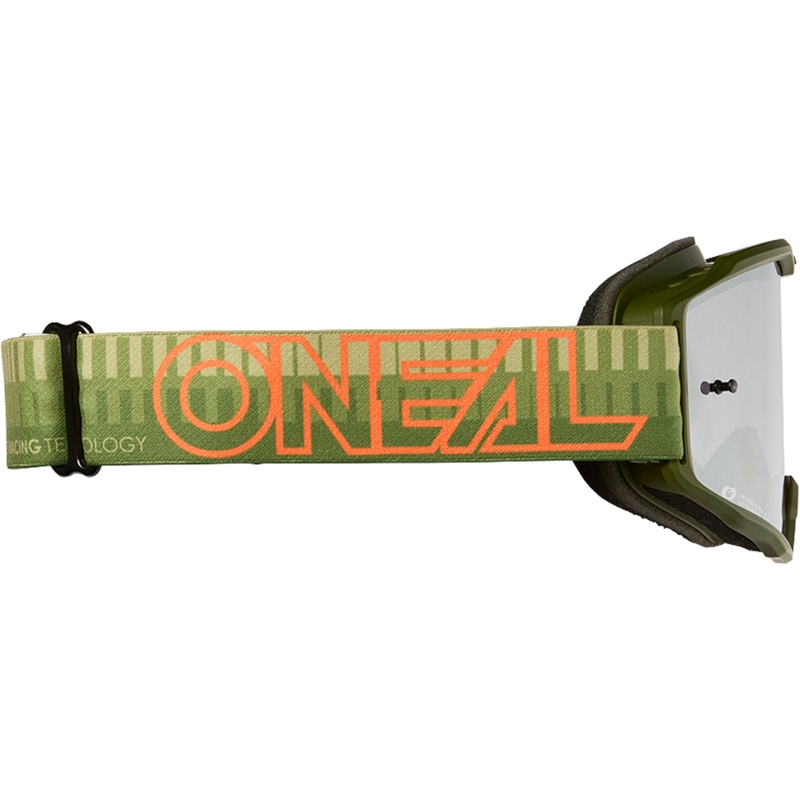Occhiali da motocross O´Neal B-10 a righe verde-arancione (plexiglass argentato a specchio)