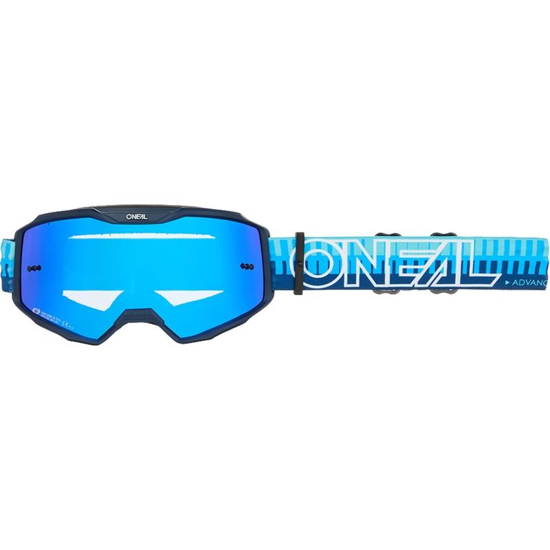 Occhiali da motocross O´Neal B-10 a righe blu (plexiglass blu iridio)