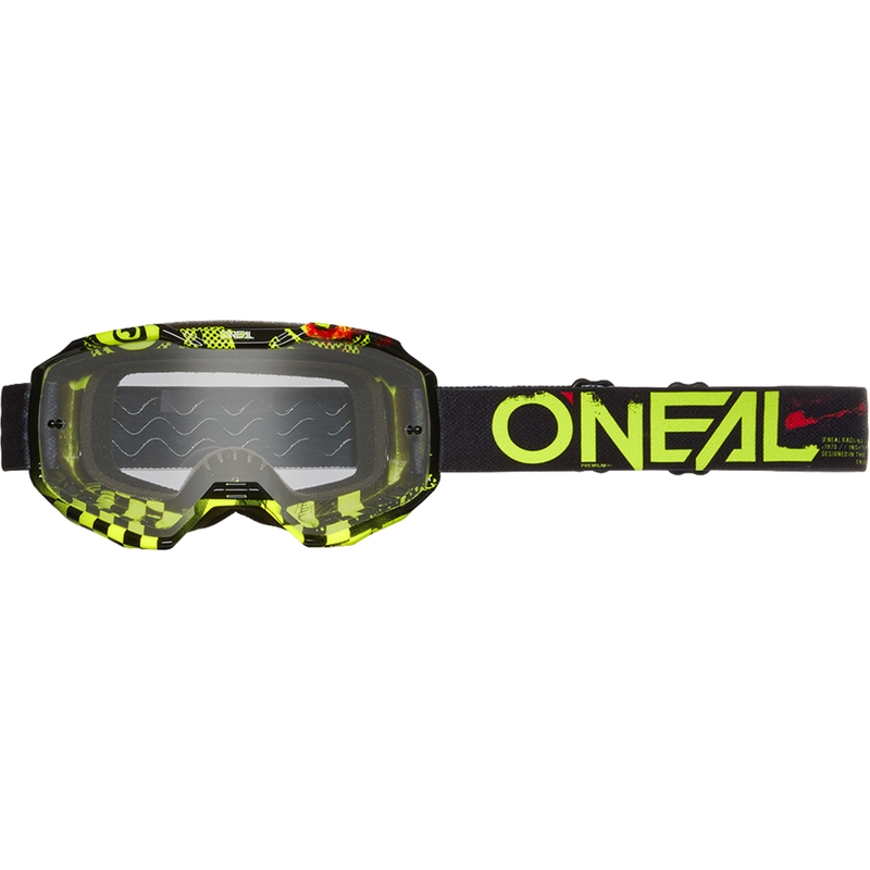 Occhiali da motocross O´Neal B-10 Attack neri-gialli (plexiglass trasparente)