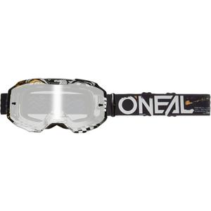 Occhiali da motocross O´Neal B-10 Attack bianco-nero (plexiglass argentato a specchio)
