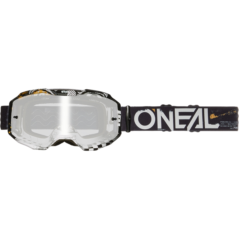 Occhiali da motocross O´Neal B-10 Attack bianco-nero (plexiglass argentato a specchio)