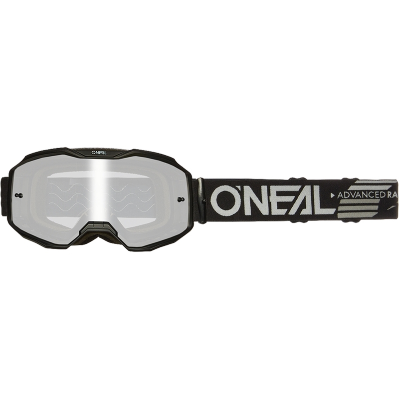 Occhiali da motocross O´Neal B-10, neri pieni (plexiglass argento specchiato)