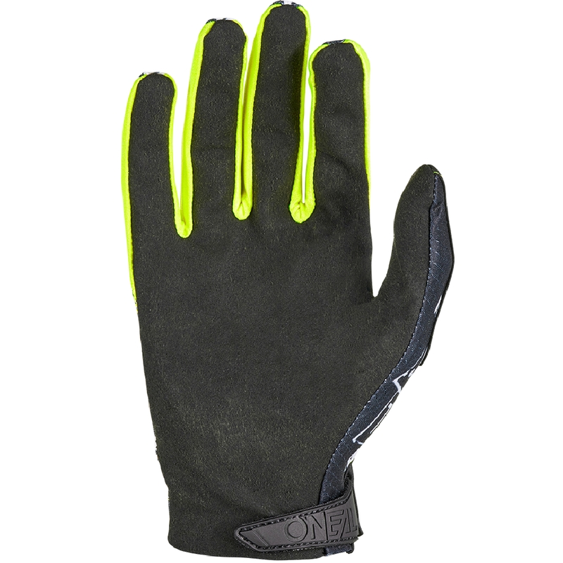 Guanti da motocross per bambini O'Neal Matrix Attack, neri e giallo fluo.