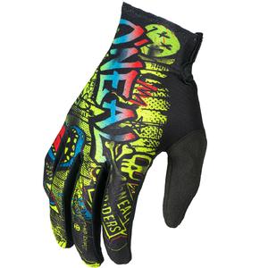 Guanti da motocross per bambini O'Neal Matrix Rancid, neri e giallo fluo.