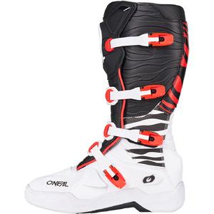 Stivali da motocross O'Neal 3SRS Zebra nero-bianco-rosso