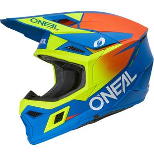 Casco da motocross per bambini O'Neal 3SRS, tinta unita blu opaco-giallo fluo