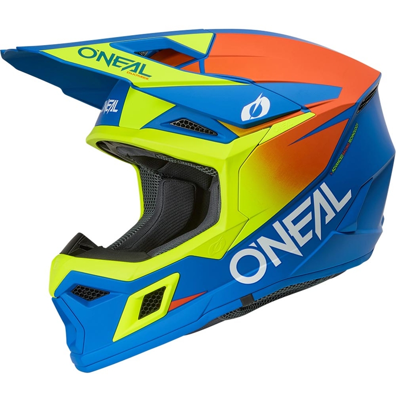 Casco da motocross per bambini O'Neal 3SRS, tinta unita blu opaco-giallo fluo