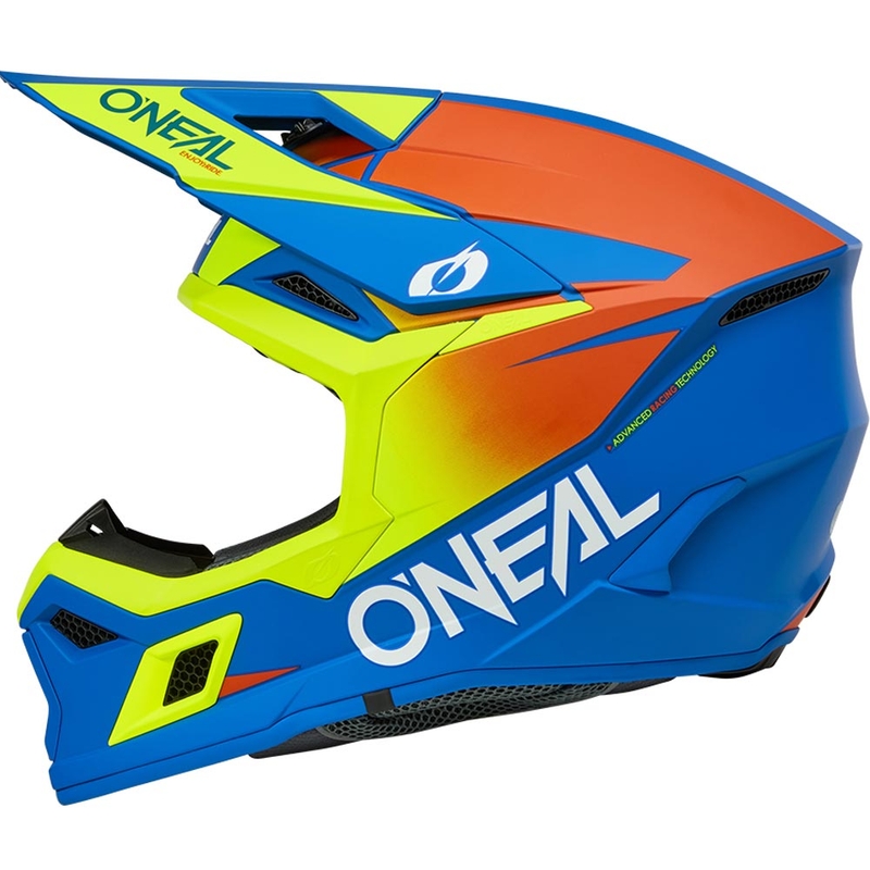 Casco da motocross per bambini O'Neal 3SRS, tinta unita blu opaco-giallo fluo