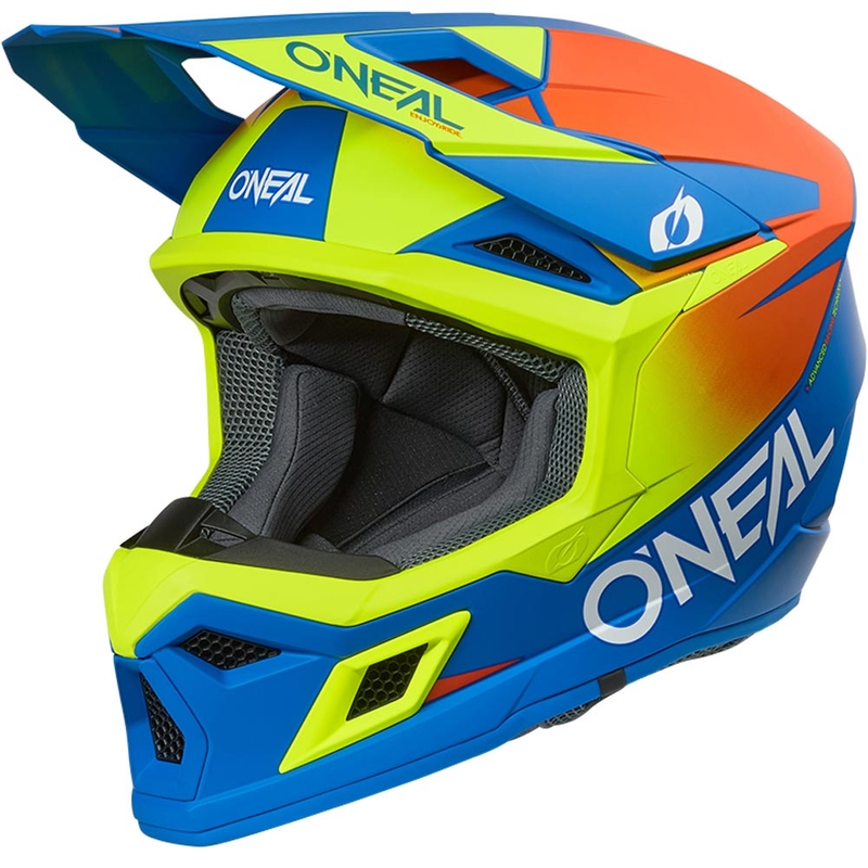 Casco da motocross per bambini O'Neal 3SRS, tinta unita blu opaco-giallo fluo