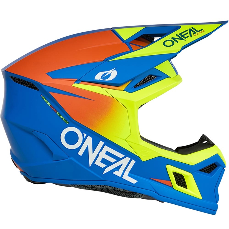 Casco da motocross per bambini O'Neal 3SRS, tinta unita blu opaco-giallo fluo