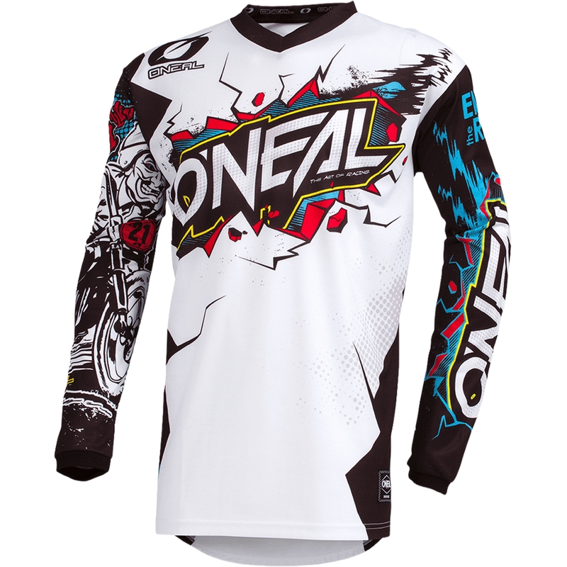 Maglia da motocross per bambini O'Neal Element Villain, bianca