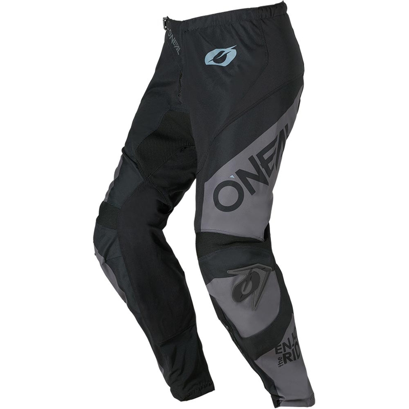Pantaloni da motocross per bambini O'Neal Element Racewear, neri e grigi.