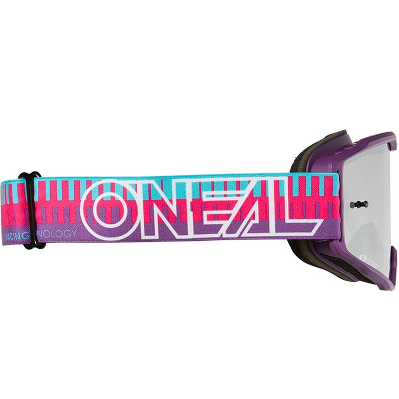 Occhiali da motocross per bambini O'Neal B-10 a righe, rosa e viola