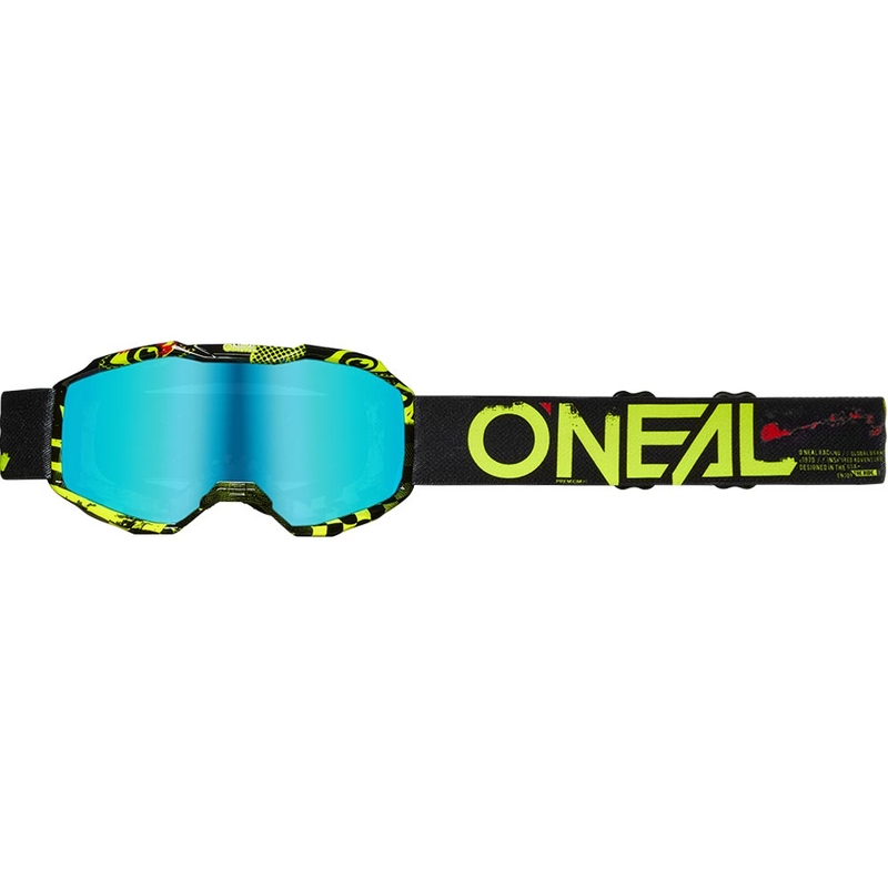 Occhiali da motocross per bambini O'Neal B-10 Attack nero-giallo fluo con plexiglass blu iridio