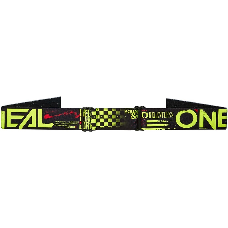 Occhiali da motocross per bambini O'Neal B-10 Attack nero-giallo fluo con plexiglass blu iridio