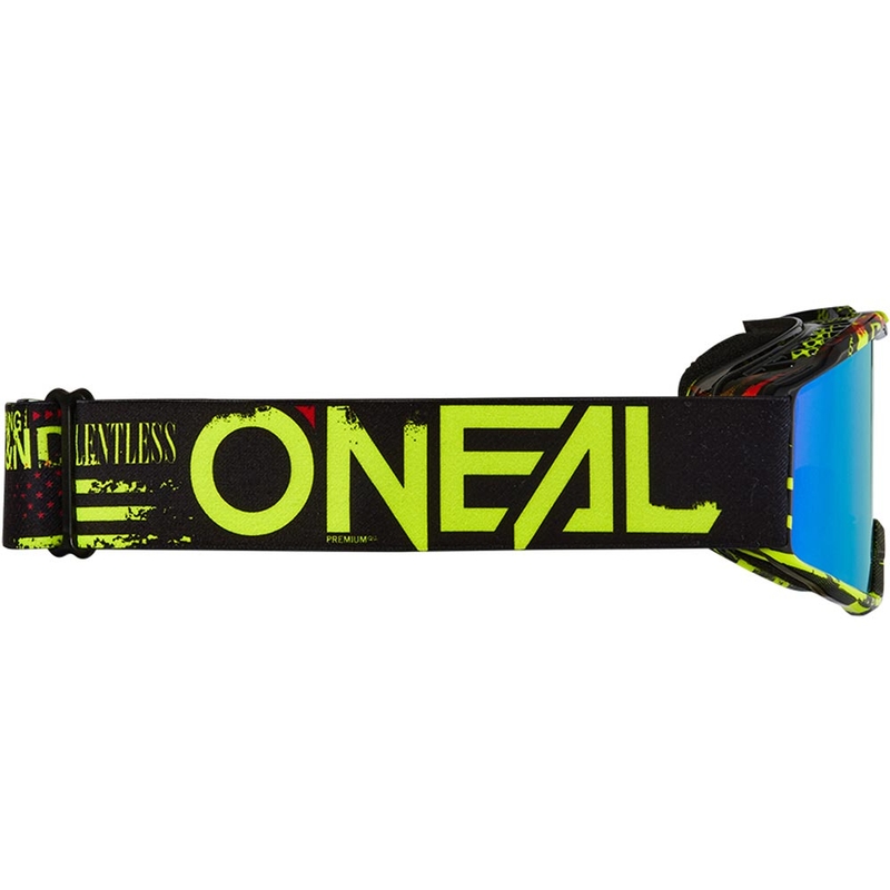 Occhiali da motocross per bambini O'Neal B-10 Attack nero-giallo fluo con plexiglass blu iridio