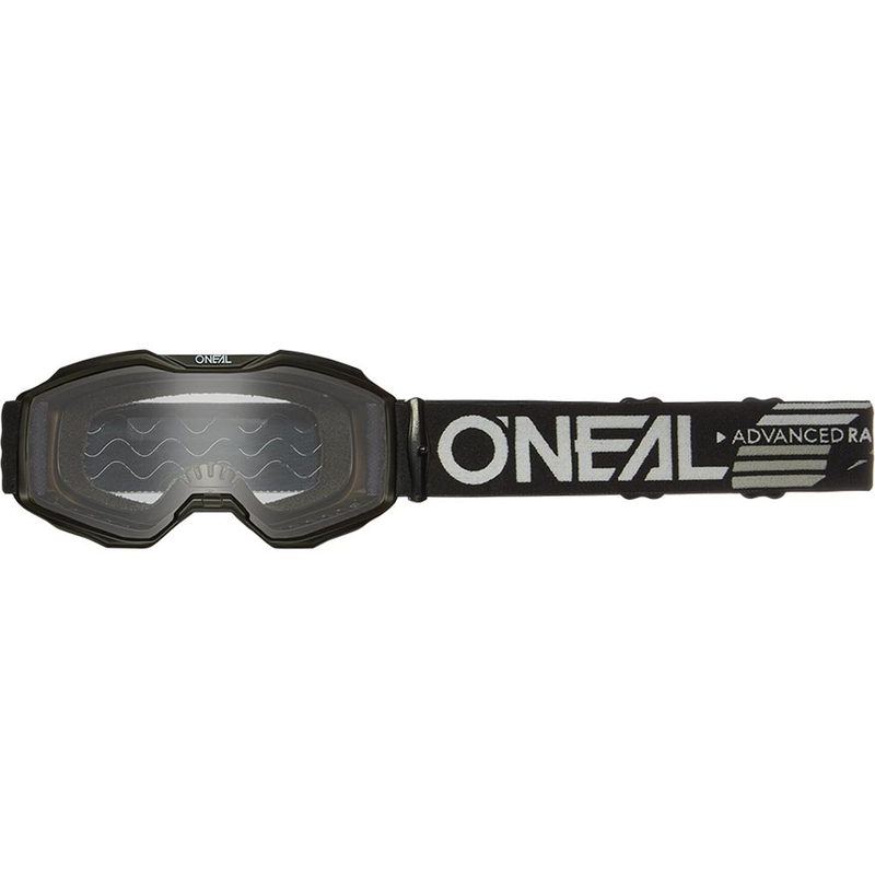 Occhiali da motocross per bambini O'Neal B-10 Solid, neri con lente trasparente.