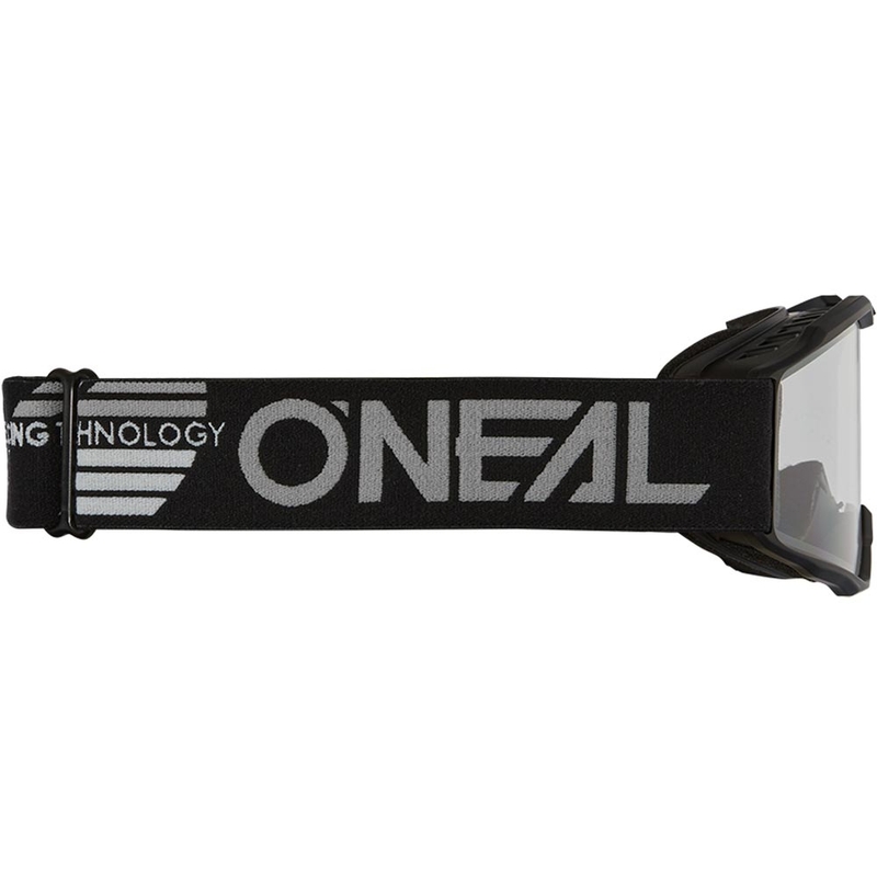 Occhiali da motocross per bambini O'Neal B-10 Solid, neri con lente trasparente.