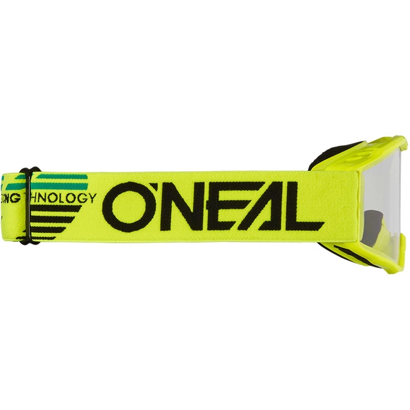 Occhiali da motocross per bambini O'Neal B-10, colore giallo fluo tinta unita con lente in plexiglass trasparente.