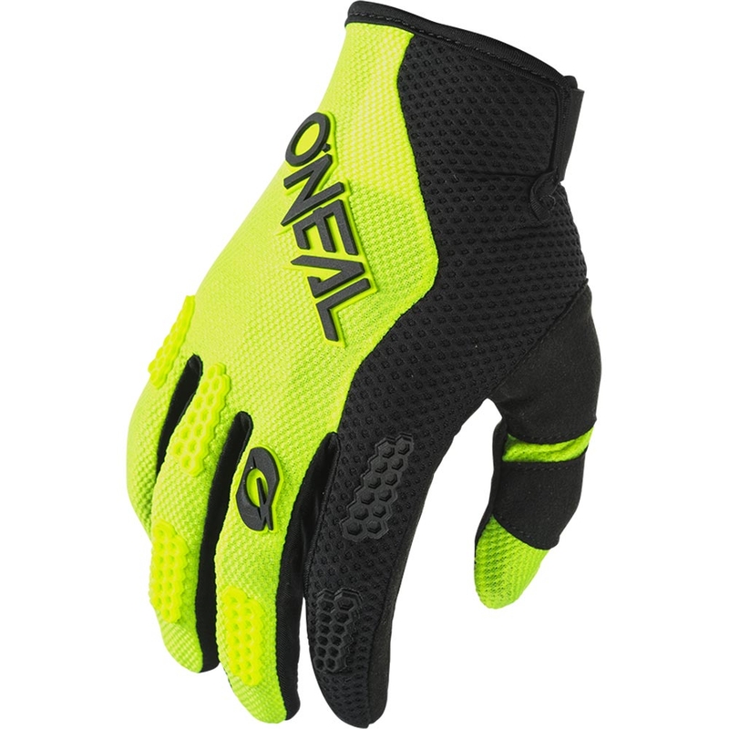 Guanti da motocross per bambini O´Neal Element Racewear, neri e giallo fluo.