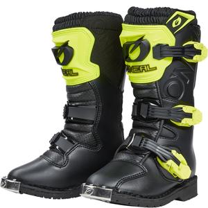 Stivali da motocross per bambini O'Neal Rider PRO, neri e giallo fluo.