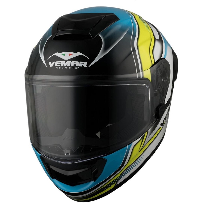 Integrální přilba Vemar Hurricane Racing černo-bílo-žluto-modrá