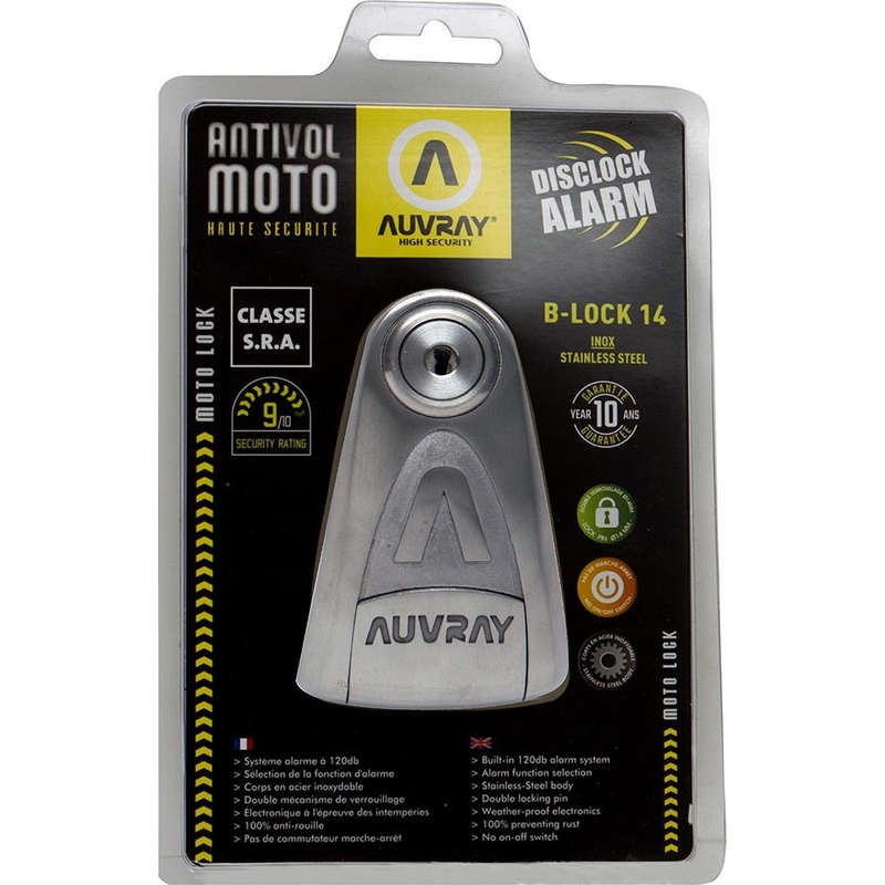 Lucchetto per disco freno Auvray B-Lock 14 con allarme, acciaio argentato