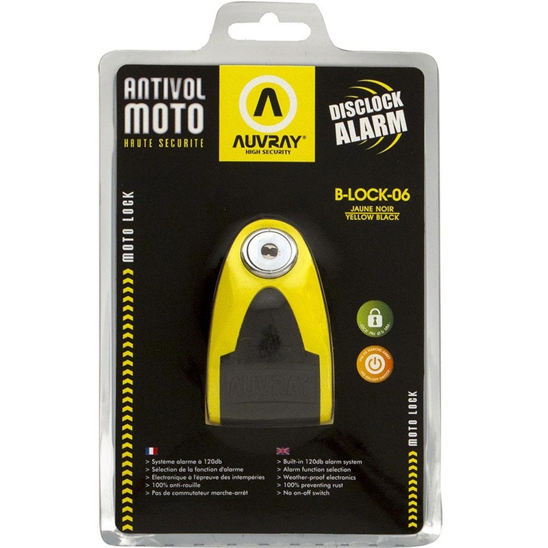 Blocco per disco freno Auvray B-Lock 06 con allarme da 120 dB, giallo