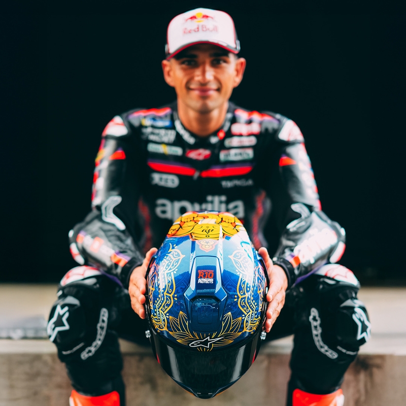 Casco integrale da moto Alpinestars Supertech R10 Marthainator edizione limitata JORGE MARTIN blu perla oro rosso