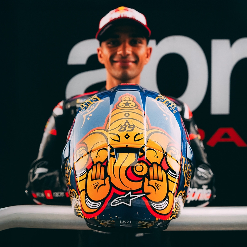 Casco integrale da moto Alpinestars Supertech R10 Marthainator edizione limitata JORGE MARTIN blu perla oro rosso