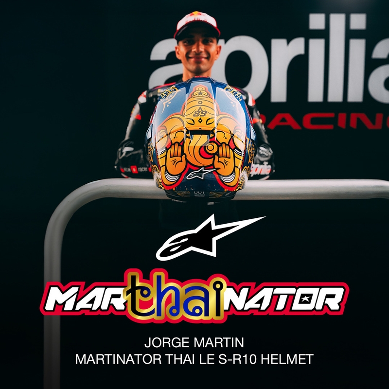 Casco integrale da moto Alpinestars Supertech R10 Marthainator edizione limitata JORGE MARTIN blu perla oro rosso