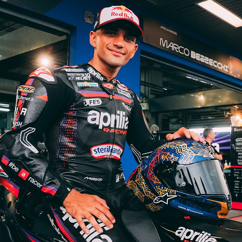Casco integrale da moto Alpinestars Supertech R10 Marthainator edizione limitata JORGE MARTIN blu perla oro rosso