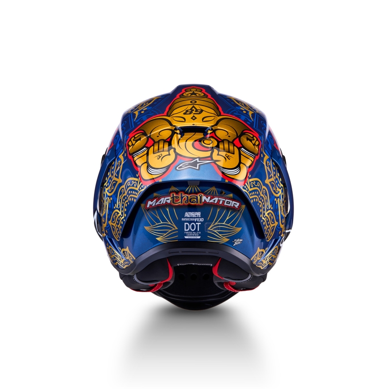 Casco integrale da moto Alpinestars Supertech R10 Marthainator edizione limitata JORGE MARTIN blu perla oro rosso