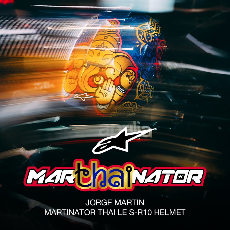 Casco integrale da moto Alpinestars Supertech R10 Marthainator edizione limitata JORGE MARTIN blu perla oro rosso