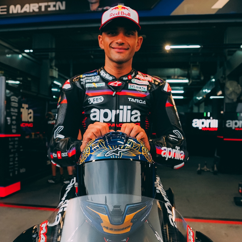 Casco integrale da moto Alpinestars Supertech R10 Marthainator edizione limitata JORGE MARTIN blu perla oro rosso