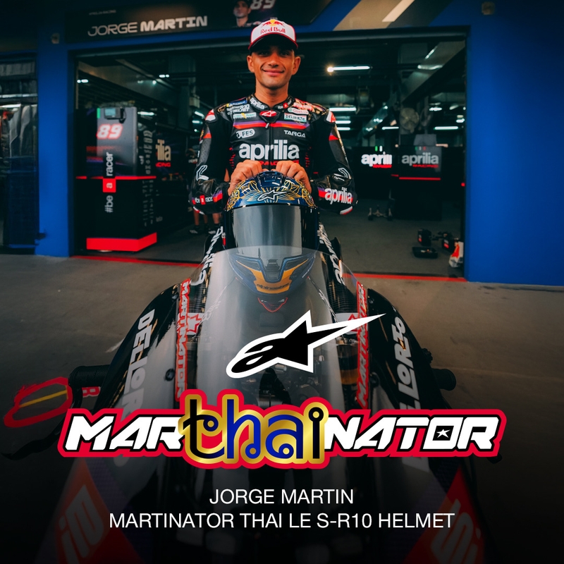 Casco integrale da moto Alpinestars Supertech R10 Marthainator edizione limitata JORGE MARTIN blu perla oro rosso