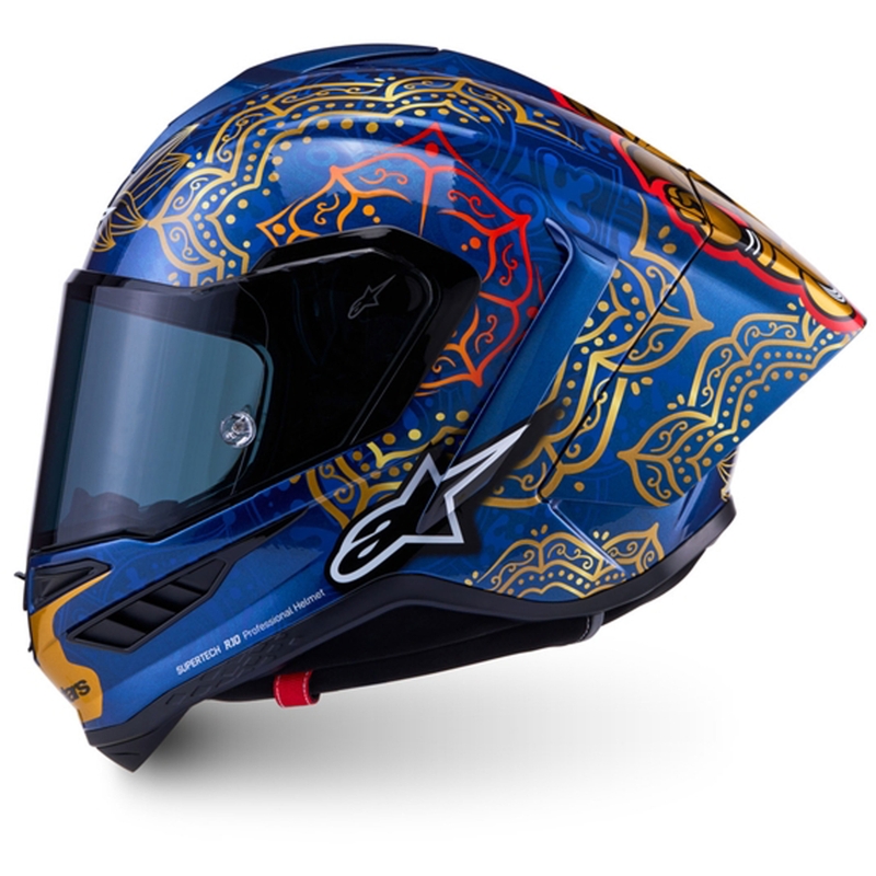 Casco integrale da moto Alpinestars Supertech R10 Marthainator edizione limitata JORGE MARTIN blu perla oro rosso