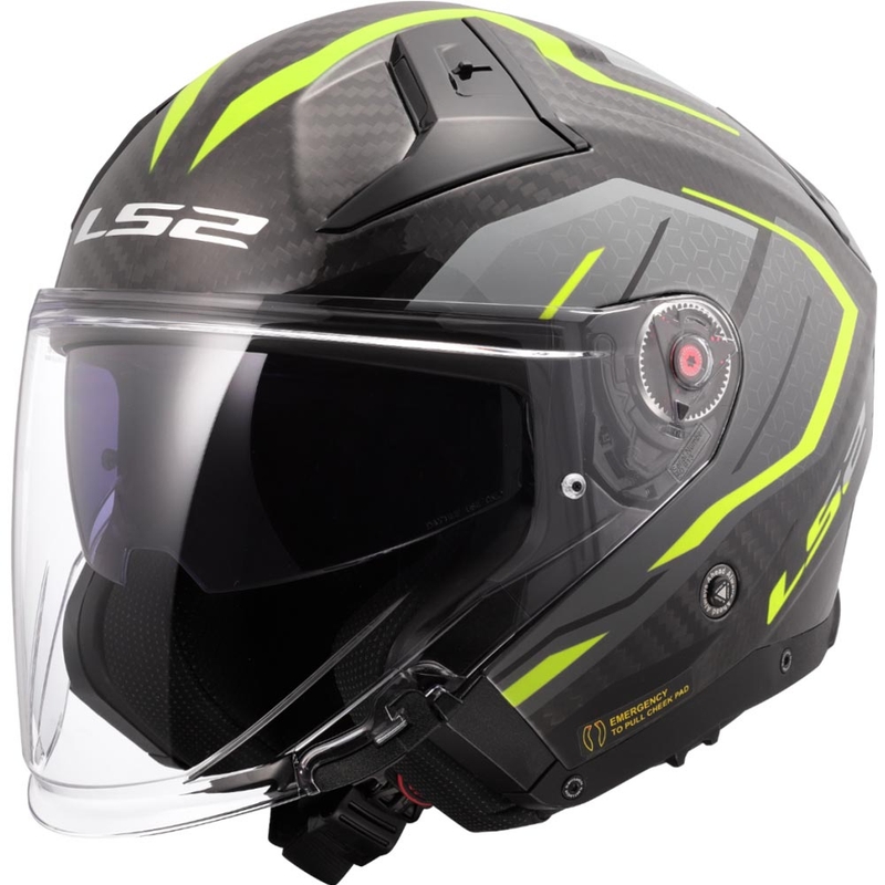 Casco da moto aperto LS2 OF603 Infinity II C Urus giallo fluo