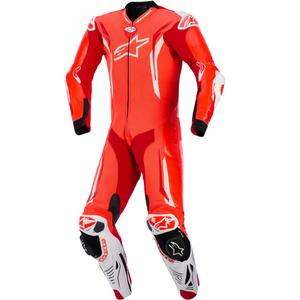 Tuta da moto intera in pelle Alpinestars GP TECH V5 rosso fluo-rosso-bianco