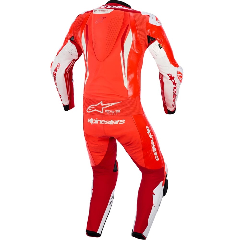 Tuta da moto intera in pelle Alpinestars GP TECH V5 rosso fluo-rosso-bianco
