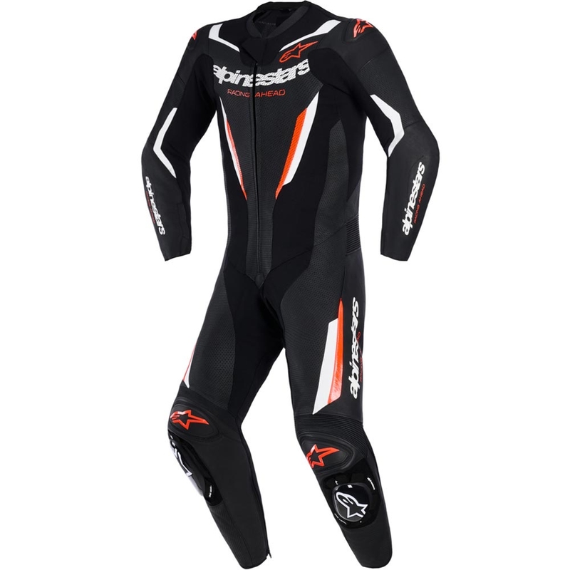 Tuta da moto intera Alpinestars GP FORCE V2 nera-bianca-rosso fluo
